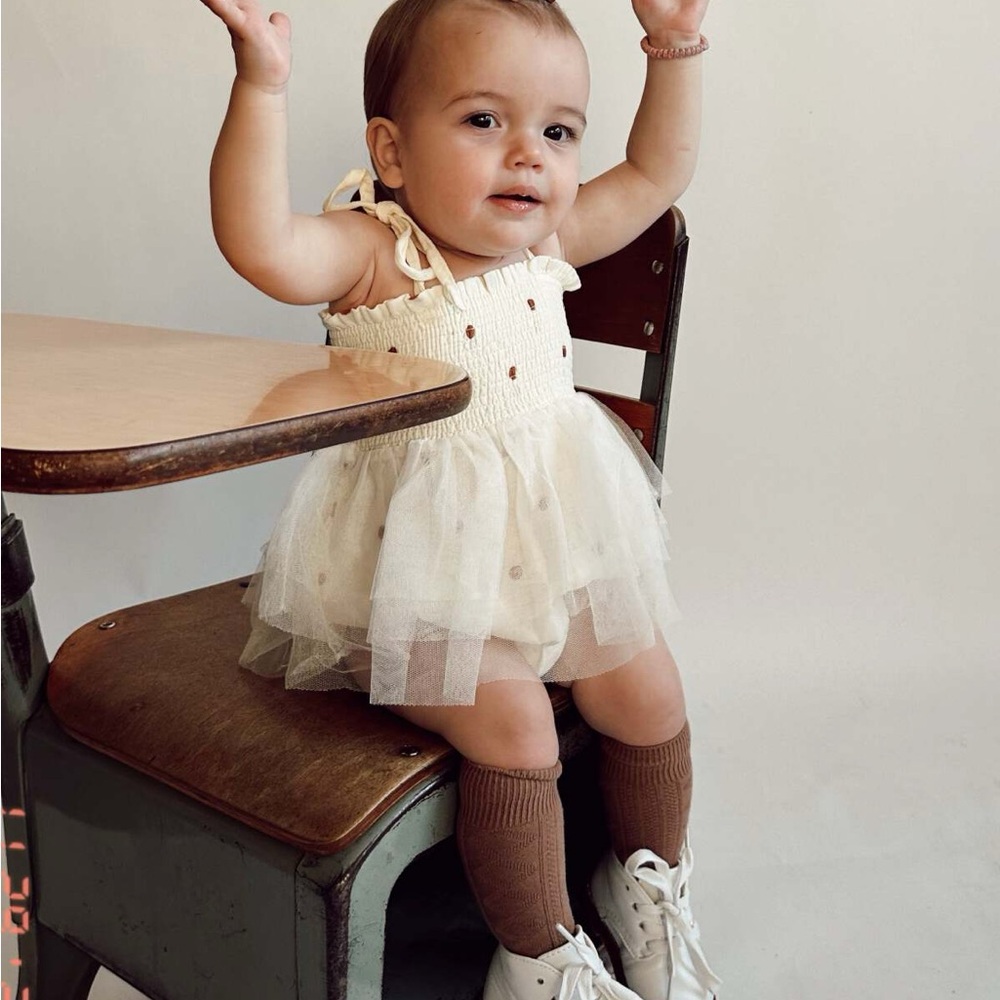 Angel Dear Muslin Tutu Bubble in Cashew Polka Dots